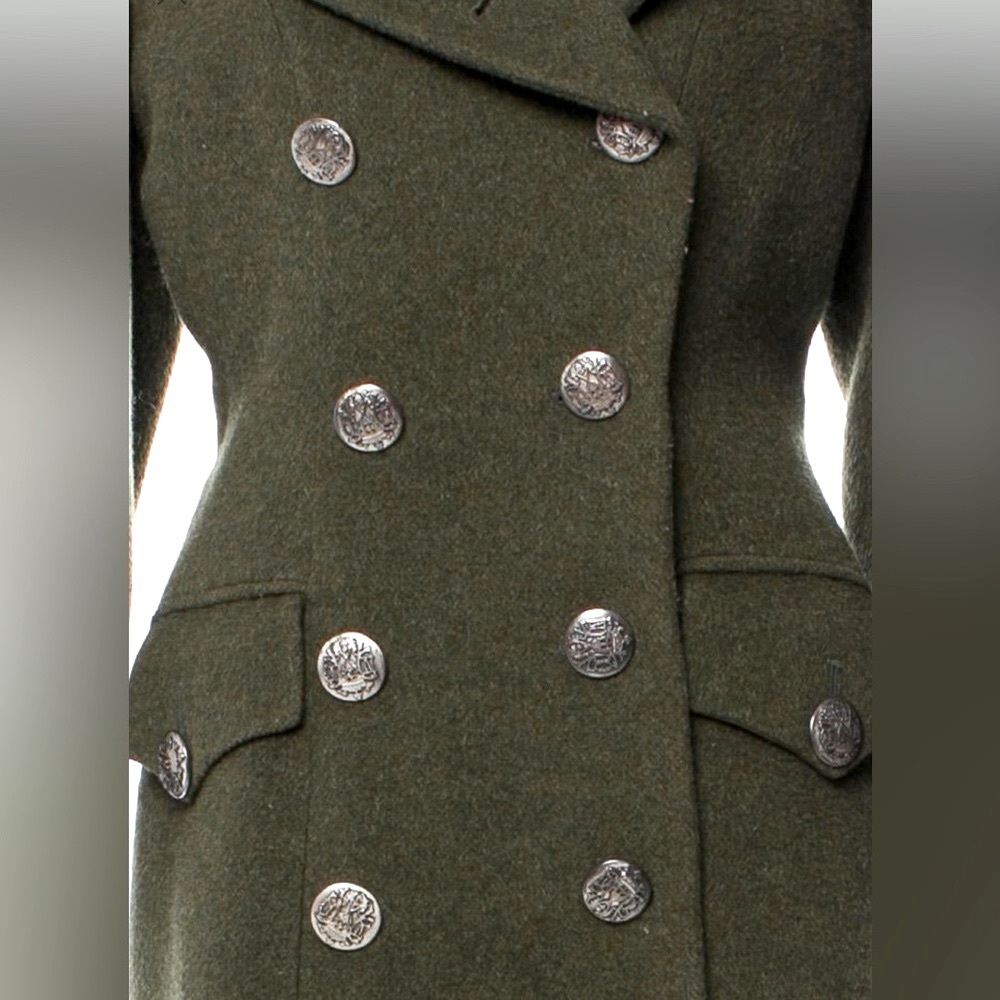 DOLCE & GABBANA Olive Green Double Breasted Wool Military COAT Silver Buttons 6 - Picture 3 of 13